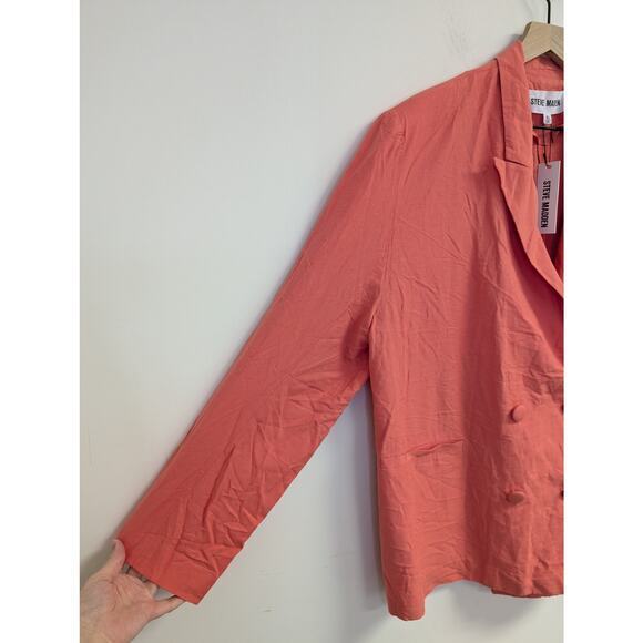 Steve Madden Baldwin Oversized Blazer Double Breasted Linen Blend Salmon XL NWT - Picture 7 of 11
